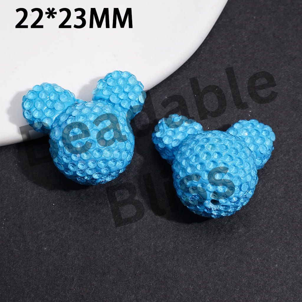 Clay Beads Mouse Head Design w Bling Rhinestones, Fluorescent Colors Around 22*23MM, Multi-Color (Please Read Description)