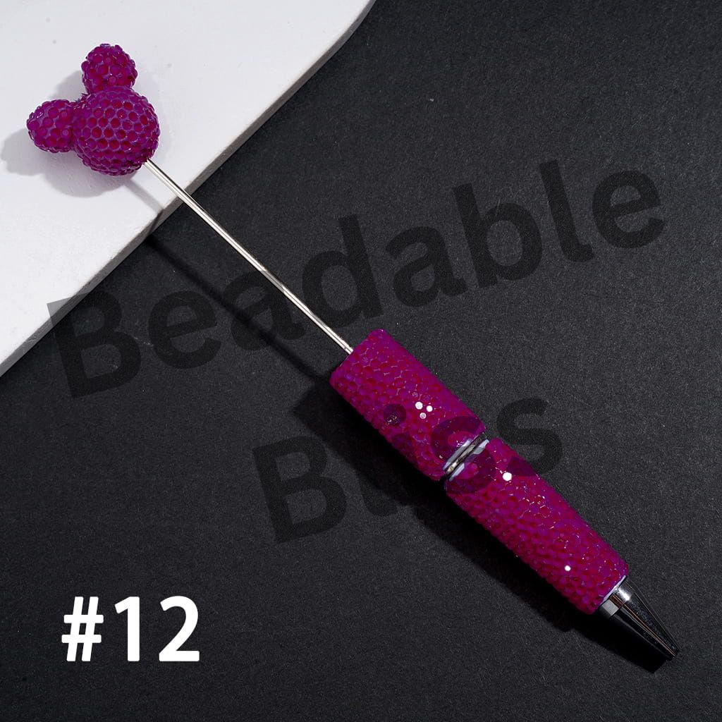 DIY Beadable Clay Pens w Mouse Head Topper, Bling Rhinestones Full Coverage the Entire Pen, Fluorescent Colors (Please Read Description)