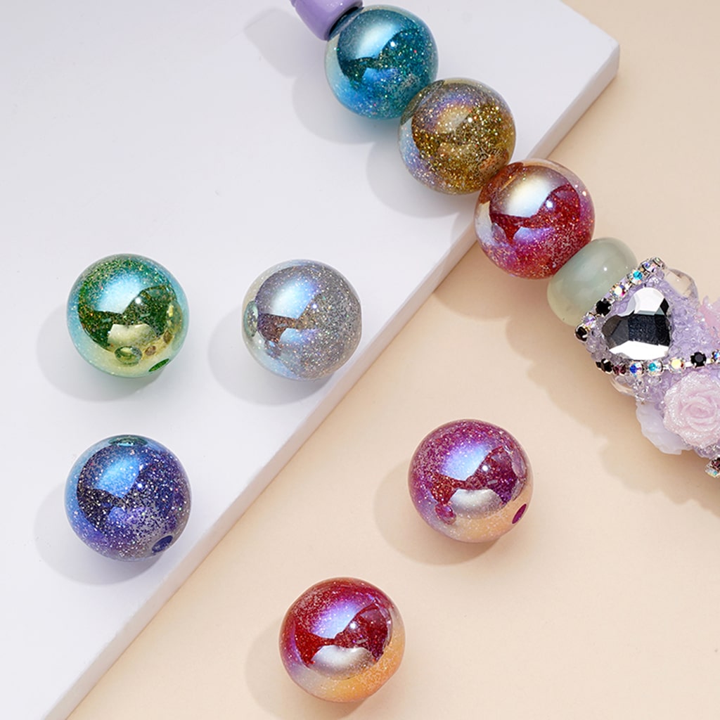 Sparkling UV Coating Glitter Round Acrylic Beads, Random Mix, 16MM
