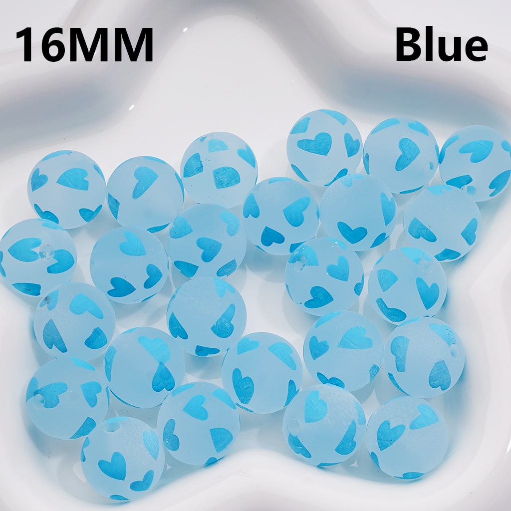 Frosted Multi-Color Hearts Prints Round Acrylic Beads, 16MM ( The Single Color is only available for 200pcs (whole bag))