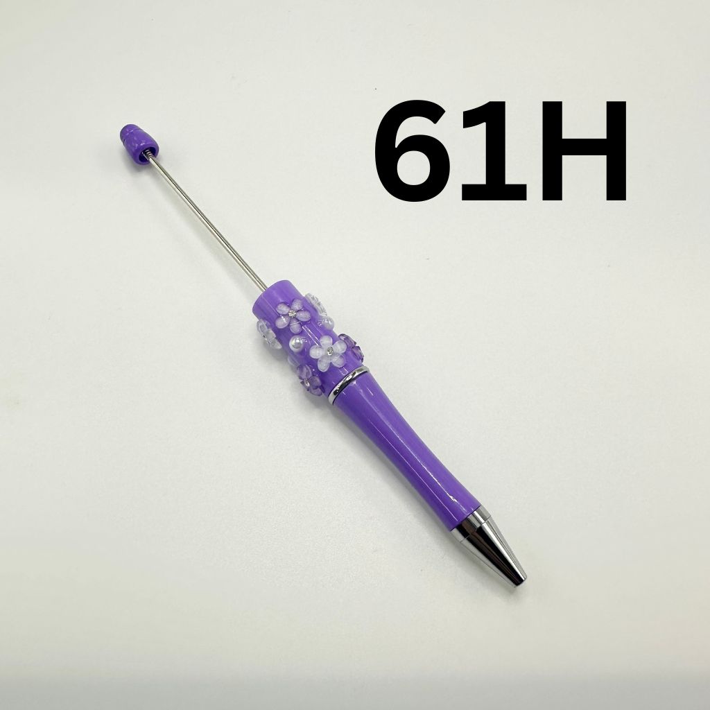 Beaded Pens in Solid Colors with Acrylic Flower and Clear Rhinestone