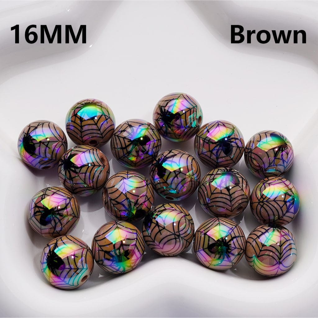 UV Coating Halloween Spider Web Round Acrylic Beads,16MM (Single Color is available for 200pcs(Whole Bag))