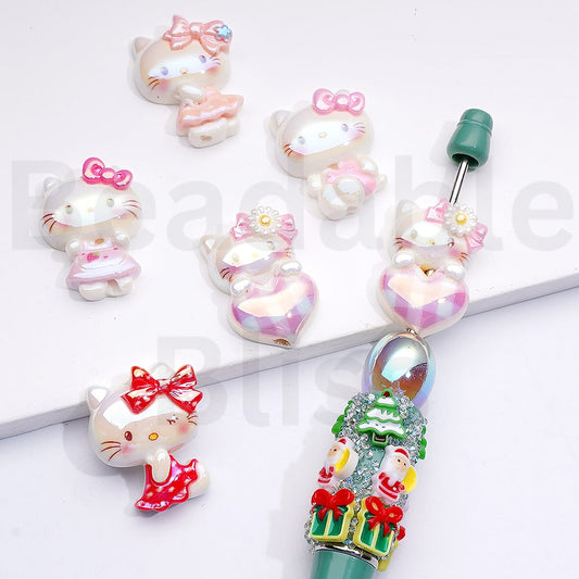 Acrylic Beads UV Coating Vivid Cute Sanri Hello Kitt Heart Pink Series, Random Mix