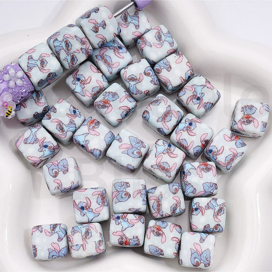 Cute Stitc Disne Printed Cube Square Silicone Beads 14MM