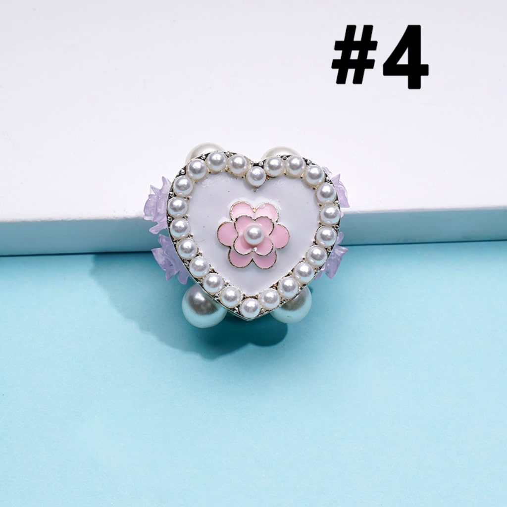 Fancy Exquisite Gold Alloy Heart with White Pearls Black & Purple Flowers Clay Beads, Around 22*21MM