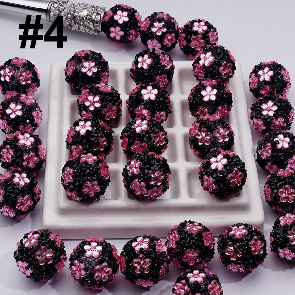 Cute Flowers Mini Shiny Cone Shape Rhinestones Clear Round Acrylic Beads, 20MM