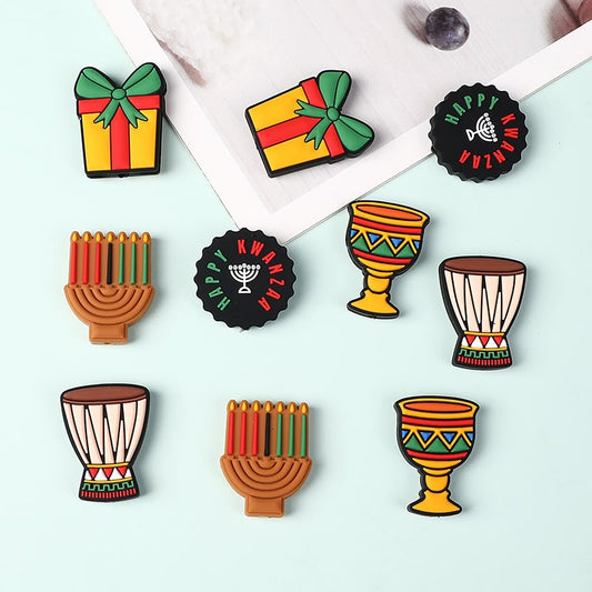 Silicone Focal Beads Happy Kwanzaa Gifts Candles Solidarity Cup African Drum