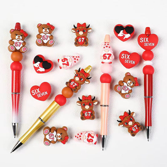 Silicone Focal Beads 3D Animal Gnome Heart with Number "67" Series