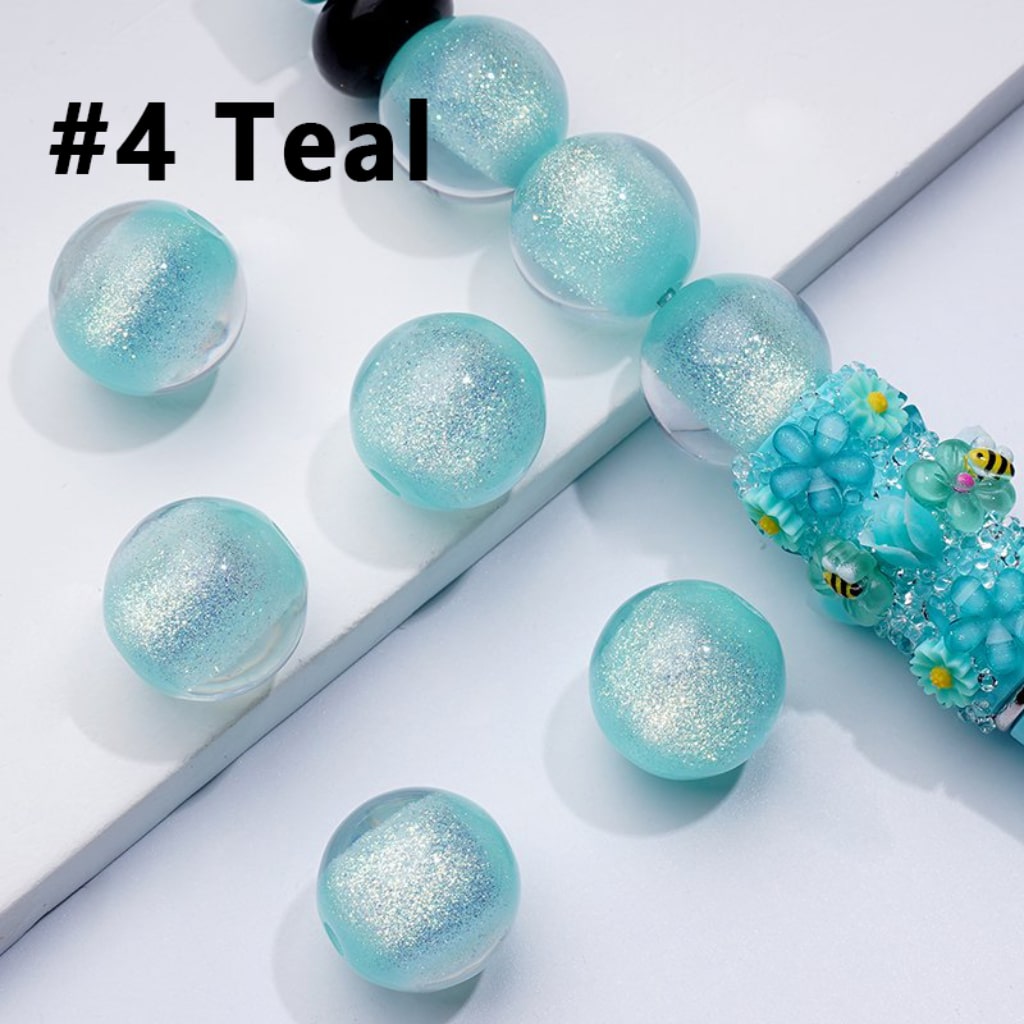 Luminous Bling Bling Shiny Glitter Half Sugar Core Round Acrylic Beads, 16MM