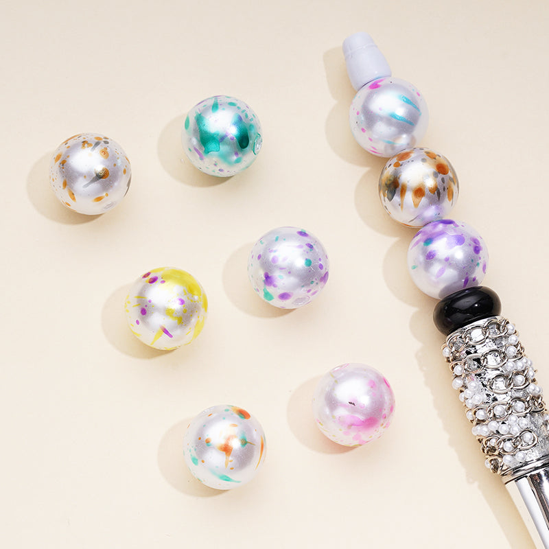 Abstract Splatter Design Pearl Acrylic Beads, Random Mix, 16MM
