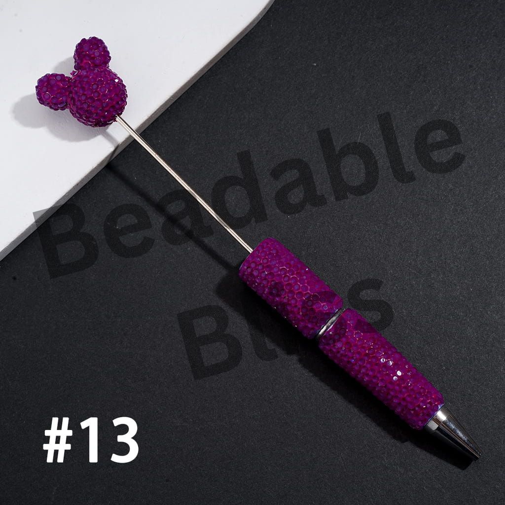 DIY Beadable Clay Pens w Mouse Head Topper, Bling Rhinestones Full Coverage the Entire Pen, Fluorescent Colors (Please Read Description)