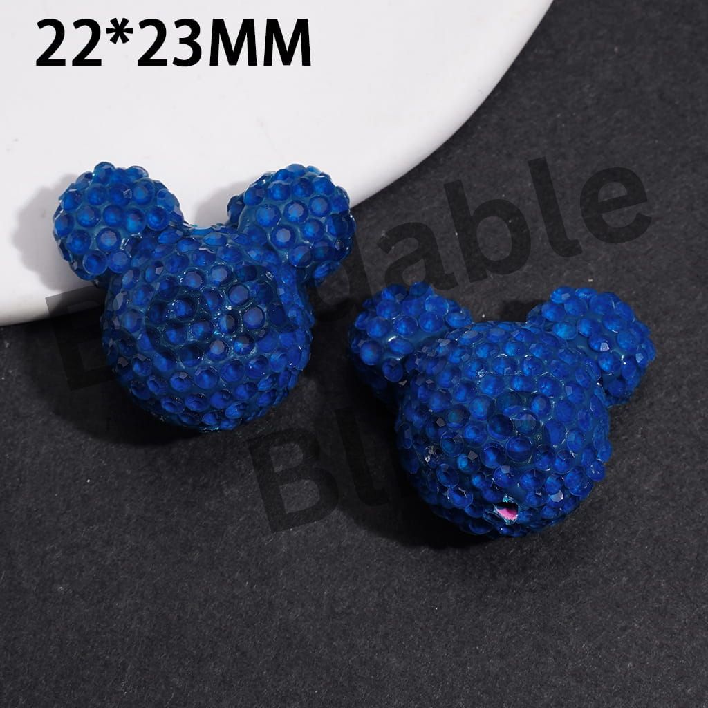 Clay Beads Mouse Head Design w Bling Rhinestones, Fluorescent Colors Around 22*23MM, Multi-Color (Please Read Description)