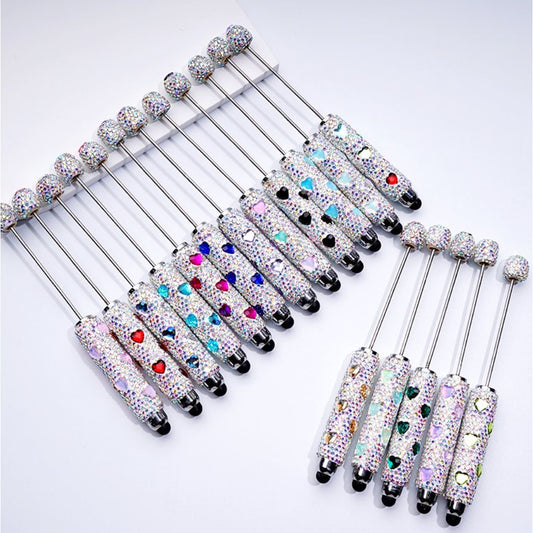 Beadable Clay Stylus Pens with Colorful Heart Rhinestones Mini AB Rhinestones Covered the Entire Pen