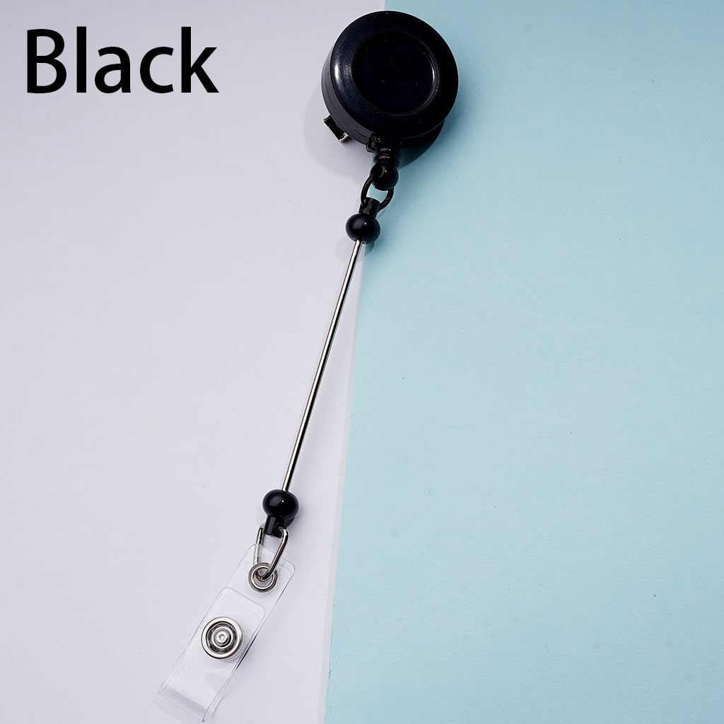 Creative Beaded Retractable Back Badge Holder Reels with Rotating Crocodile Clip & Keychain Bar