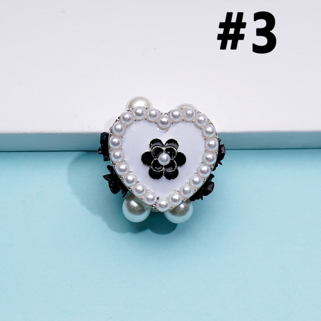 Fancy Exquisite Gold Alloy Heart with White Pearls Black & Purple Flowers Clay Beads, Around 22*21MM
