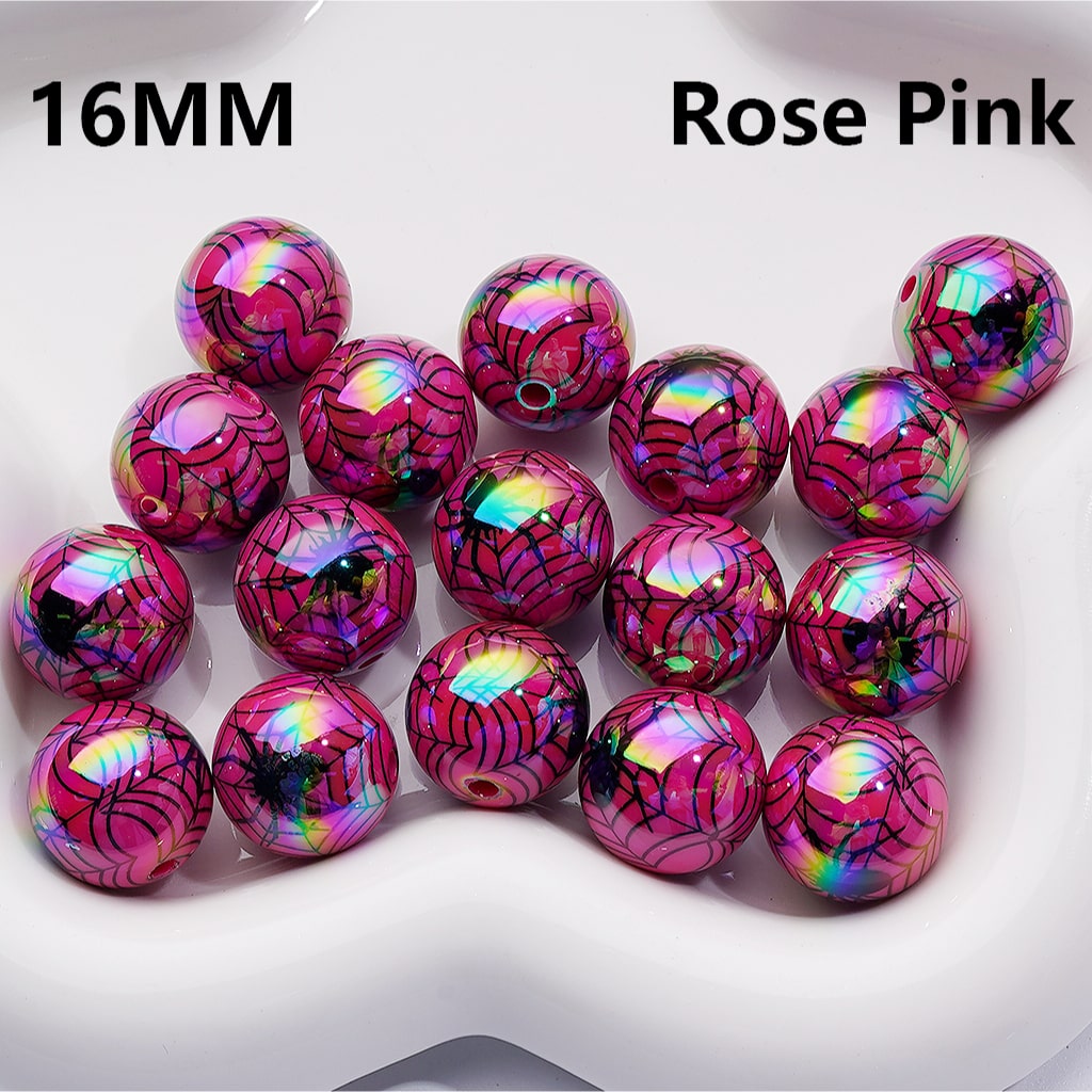 UV Coating Halloween Spider Web Round Acrylic Beads,16MM (Single Color is available for 200pcs(Whole Bag))