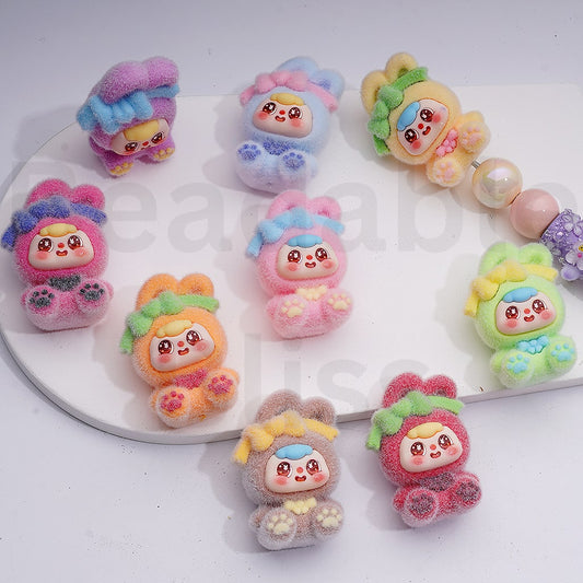 Cute Flocked Bunny Baby with Bowknots Pendants Pen Topper Acrylic Beads Jewelry Accessories, 43*30MM, Random Mix