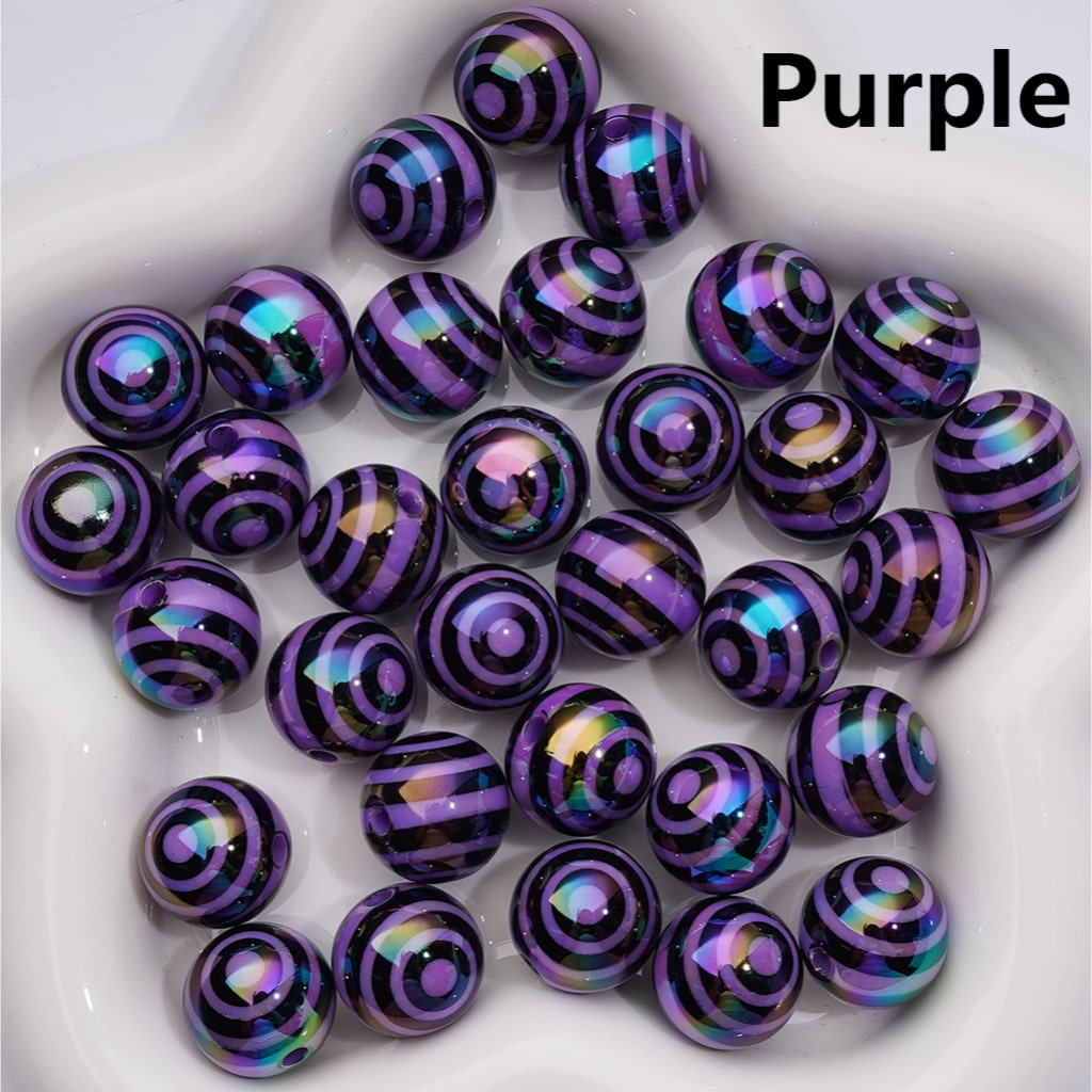 UV Coating Black Round Stripes Round Acrylic Beads in Solid Color, 16MM (Single Color is available for 200pcs(Whole bag))
