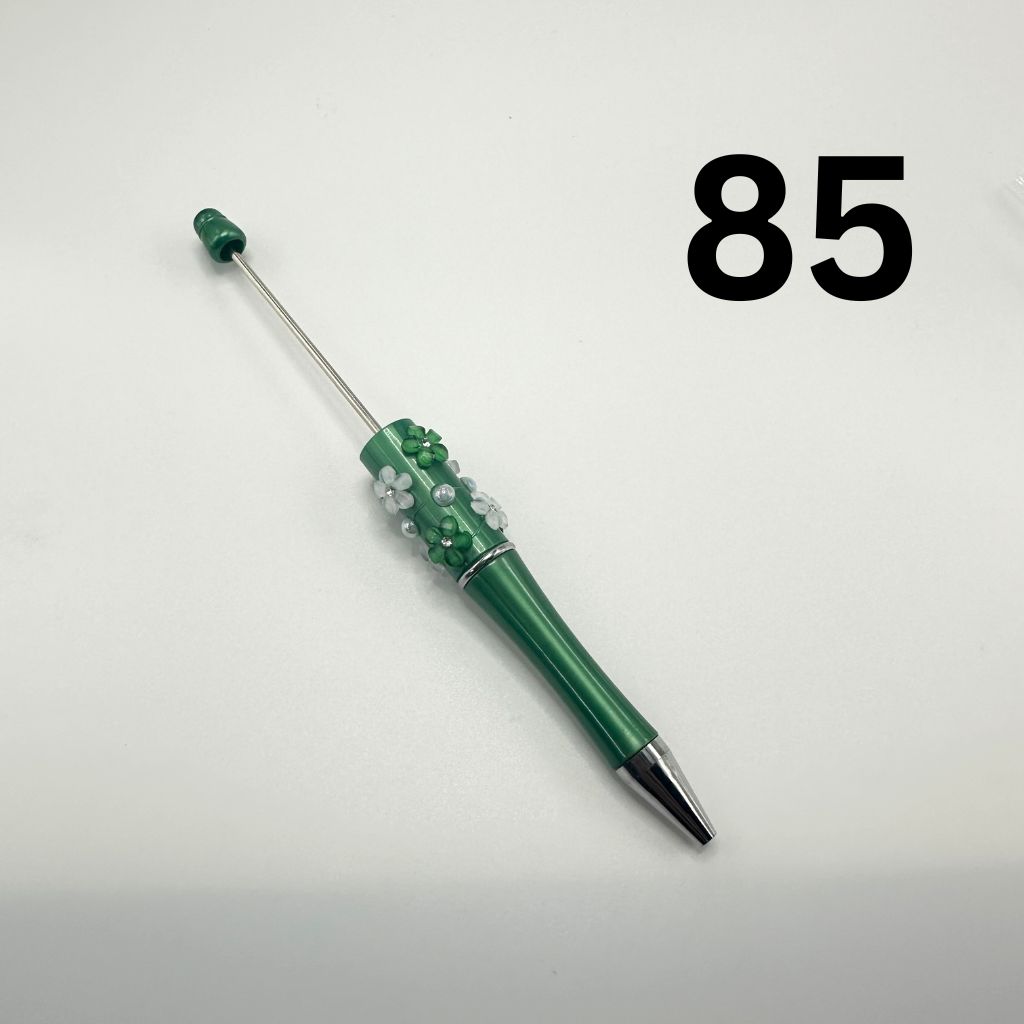 Beaded Pens in Solid Colors with Acrylic Flower and Clear Rhinestone