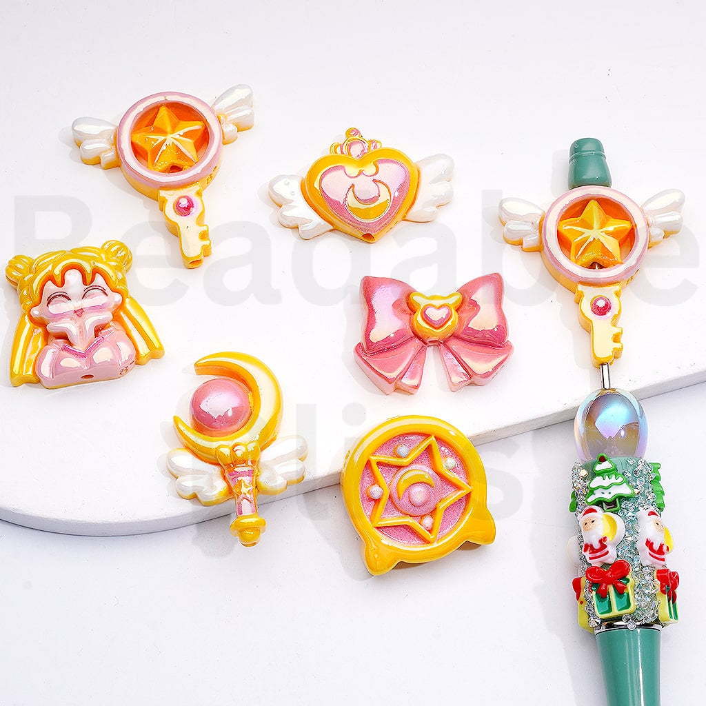Acrylic Beads UV Coating Cute Cardcapto Sakur Japan Anime, Random Mix