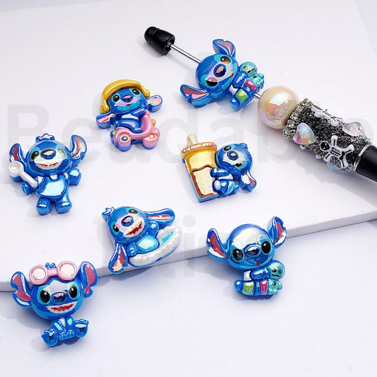 Acrylic Beads UV Coating Vivid Cute Disne Stitc Blue Color Series, Random Mix