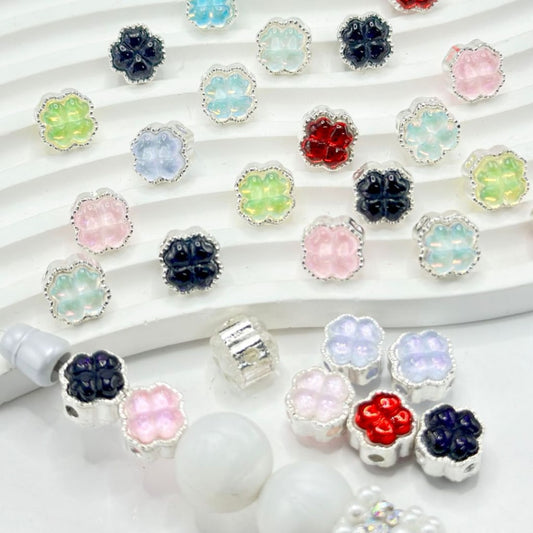 Exquisite Silver Alloy Four Leaf Clover Beads with Shiny Colorful Rhinestone, Around 10MM