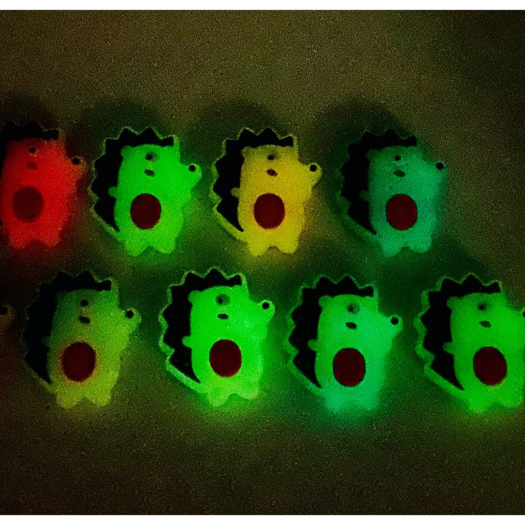 Hedgehogs Luminous & Non Luminous, Glow in the Dark Silicone Focal Beads