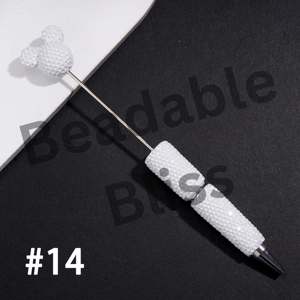 DIY Beadable Clay Pens w Mouse Head Topper, Bling Rhinestones Full Coverage the Entire Pen, Fluorescent Colors (Please Read Description)