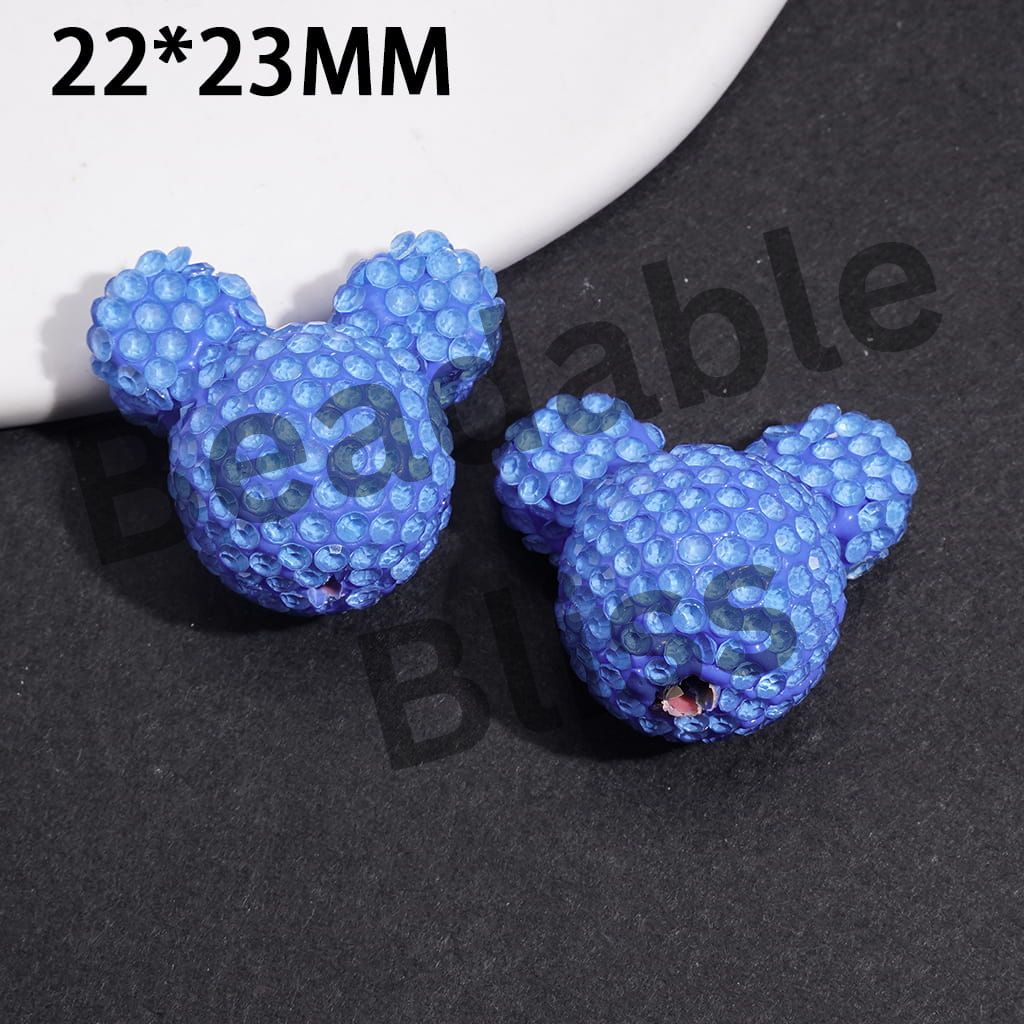 Clay Beads Mouse Head Design w Bling Rhinestones, Fluorescent Colors Around 22*23MM, Multi-Color (Please Read Description)