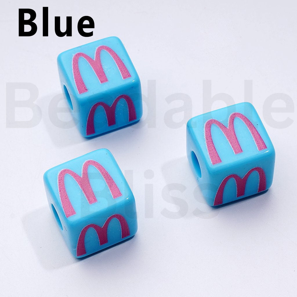 Cute Multi-Color McDonal Series Square Cube Acrylic Beads, Around 16MM