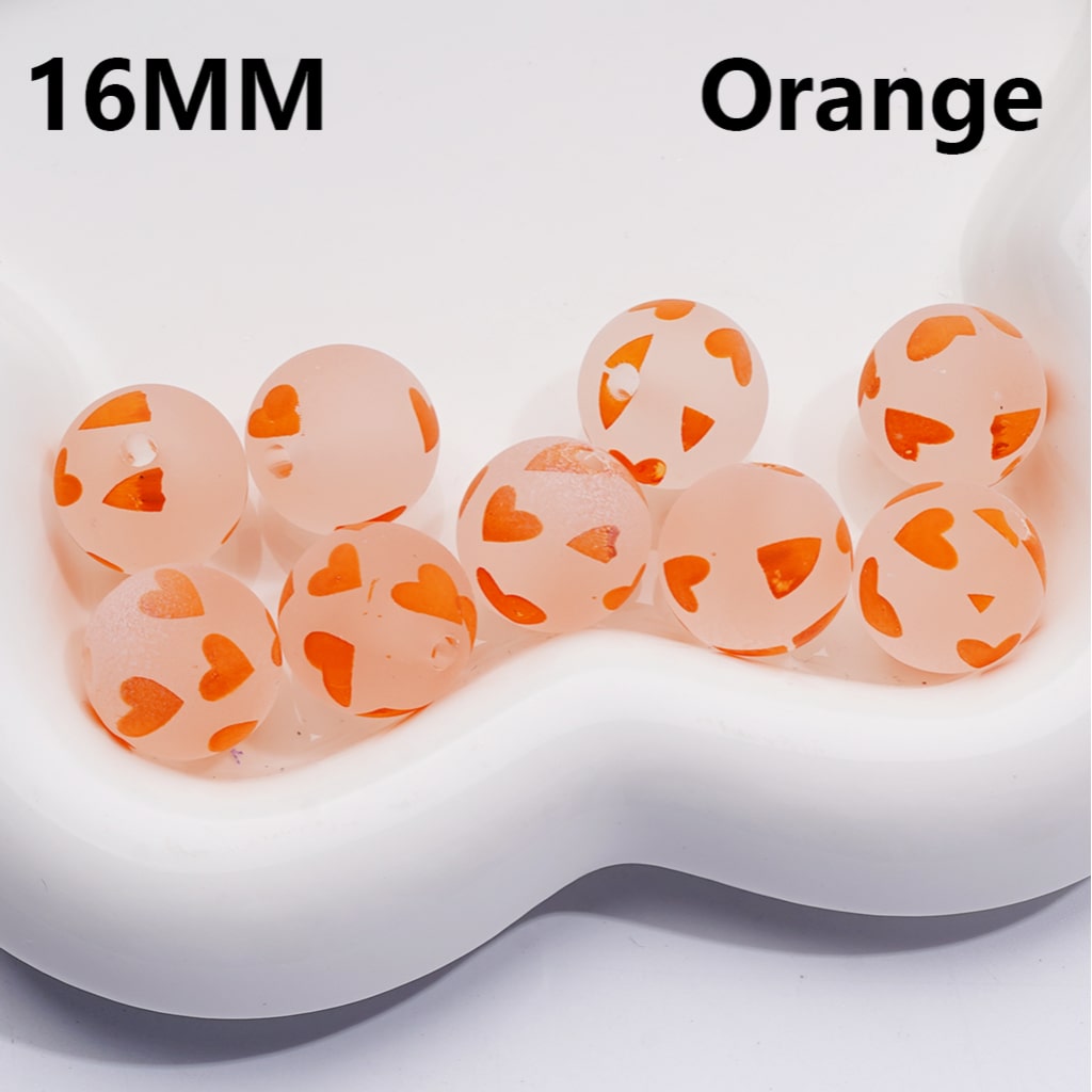 Frosted Multi-Color Hearts Prints Round Acrylic Beads, 16MM ( The Single Color is only available for 200pcs (whole bag))