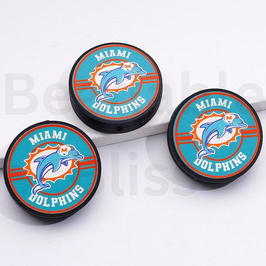 USA America Football Teams NF Miam Dolphi Round Silicone Focal Beads