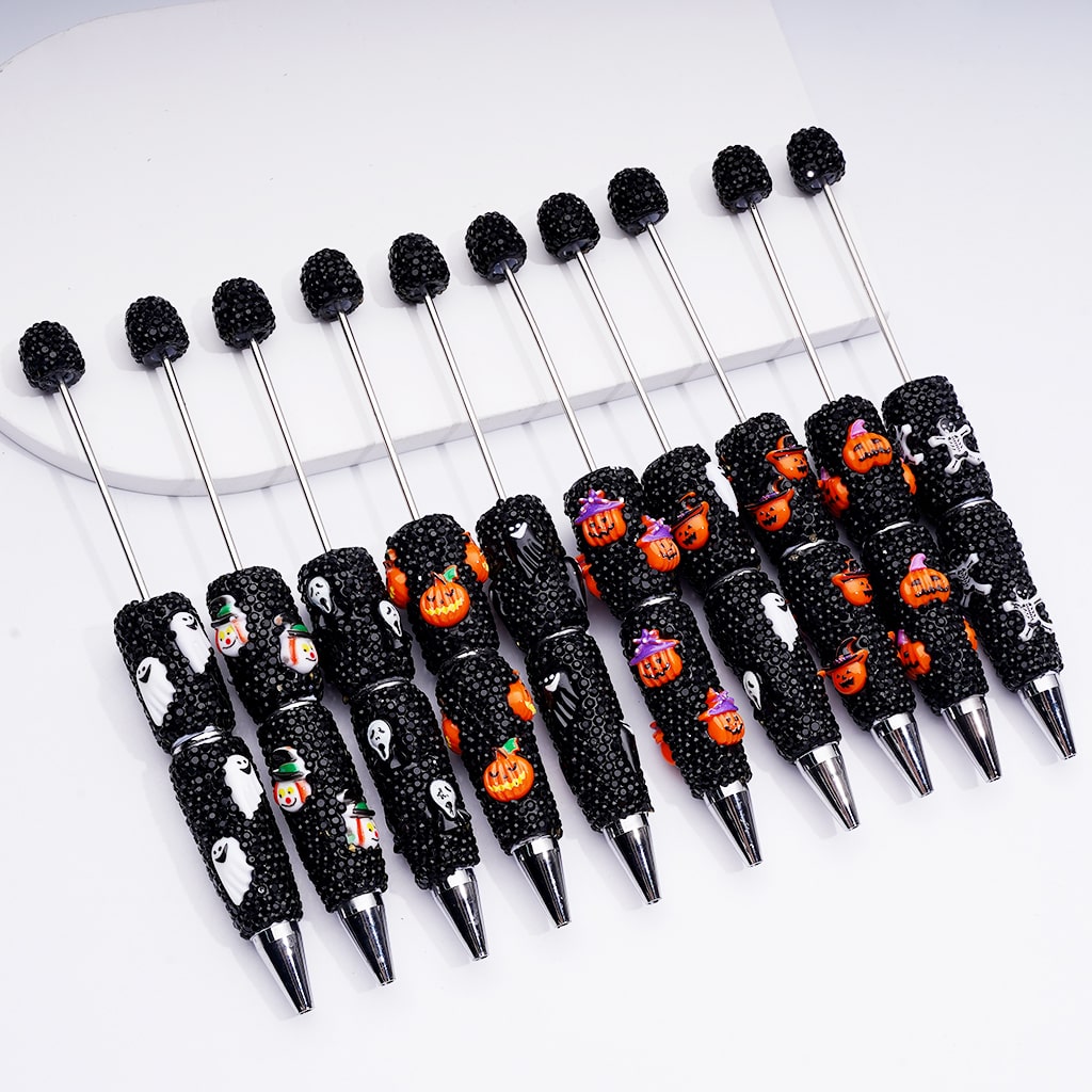 Halloween Sereis Ghost Pumpkin Clown Black Rhinestones Beadable Clay Pens