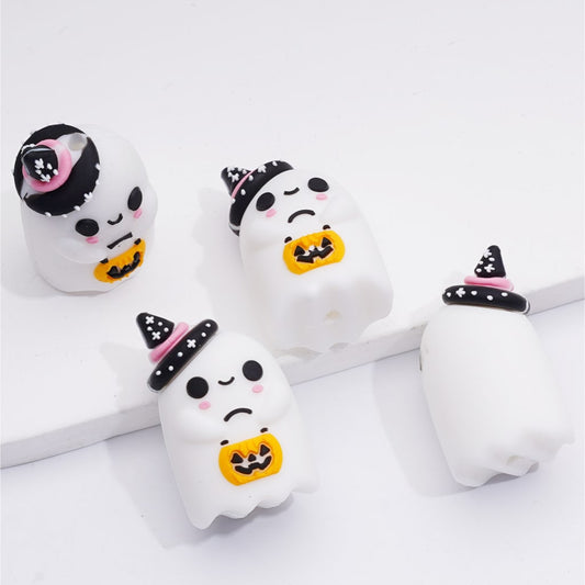 3D White Ghost with Pumpkin Halloween Silicone Beads