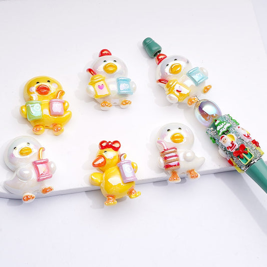 Acrylic Beads UV Coating Cute White Duckling Yellow Chick, Random Mix