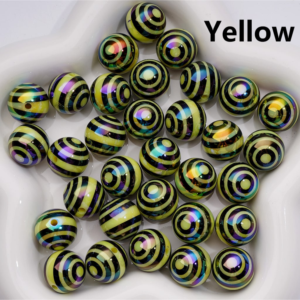 UV Coating Black Round Stripes Round Acrylic Beads in Solid Color, 16MM (Single Color is available for 200pcs(Whole bag))