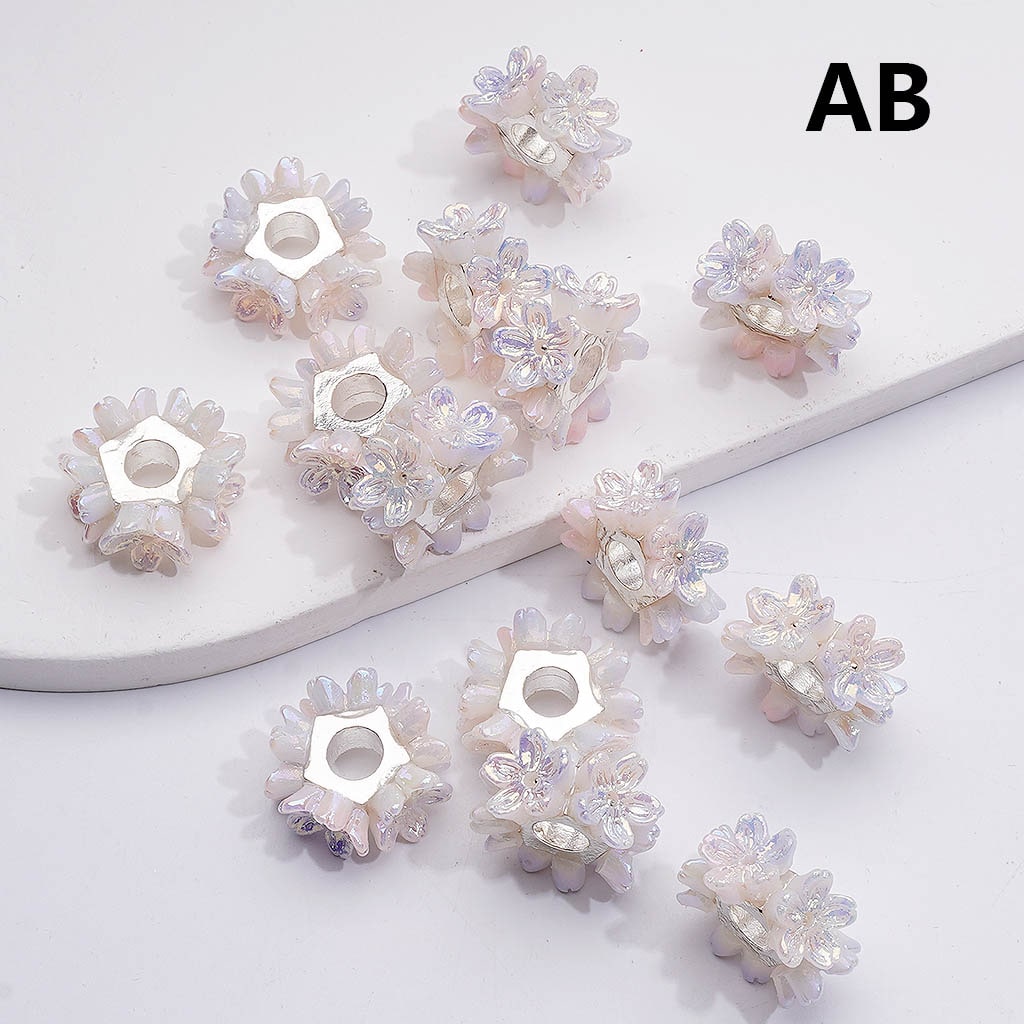 Shiny Multi-Color Flower Silver Alloy Pentagon Shape Spacer,  19MM