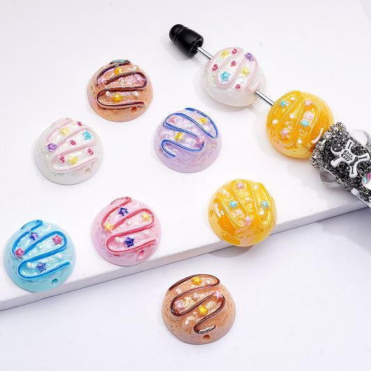 Acrylic Beads UV Coating Cute Vivid Cookie Cream Bread Cake Dessert, Solid Color 21MM, Random Mix