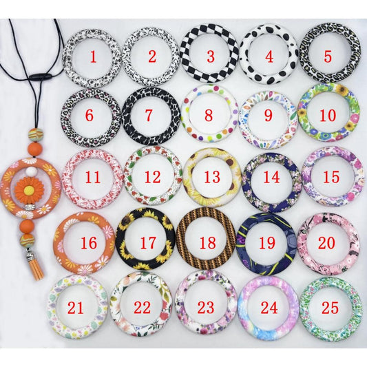 Printed Silicone Ring Frame Bead Circle Round Soft Car Hanger Charm Loop 65mm
