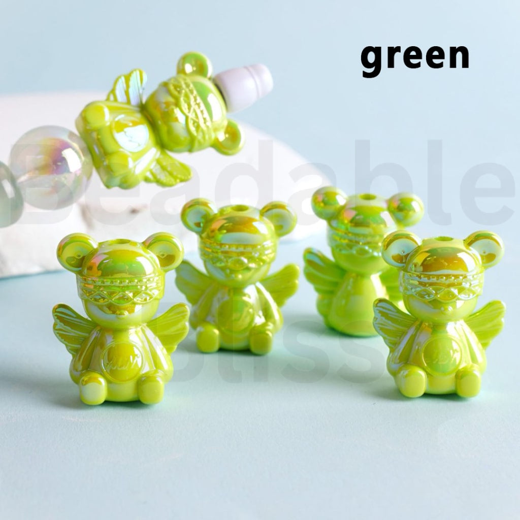 UV Coating Shiny Colorful Angel Bear Acrylic Beads, Around 30*24MM