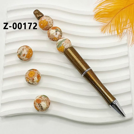 カラフルな花柄ラウンドプリントシリコンビーズ 15mm、番号 Z-00172