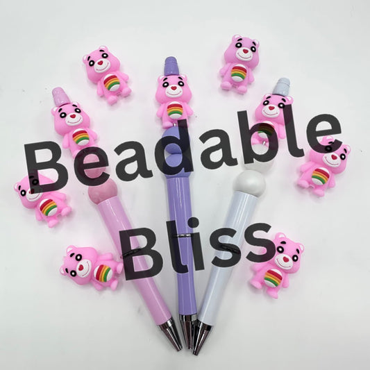 3D Pink Cute Care Bea Silicone Focal Beads