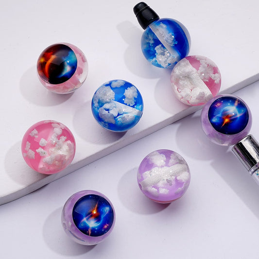 Splendid Galaxy Space White Clouds Inside Round Acrylic Beads, 20MM, Random Mix