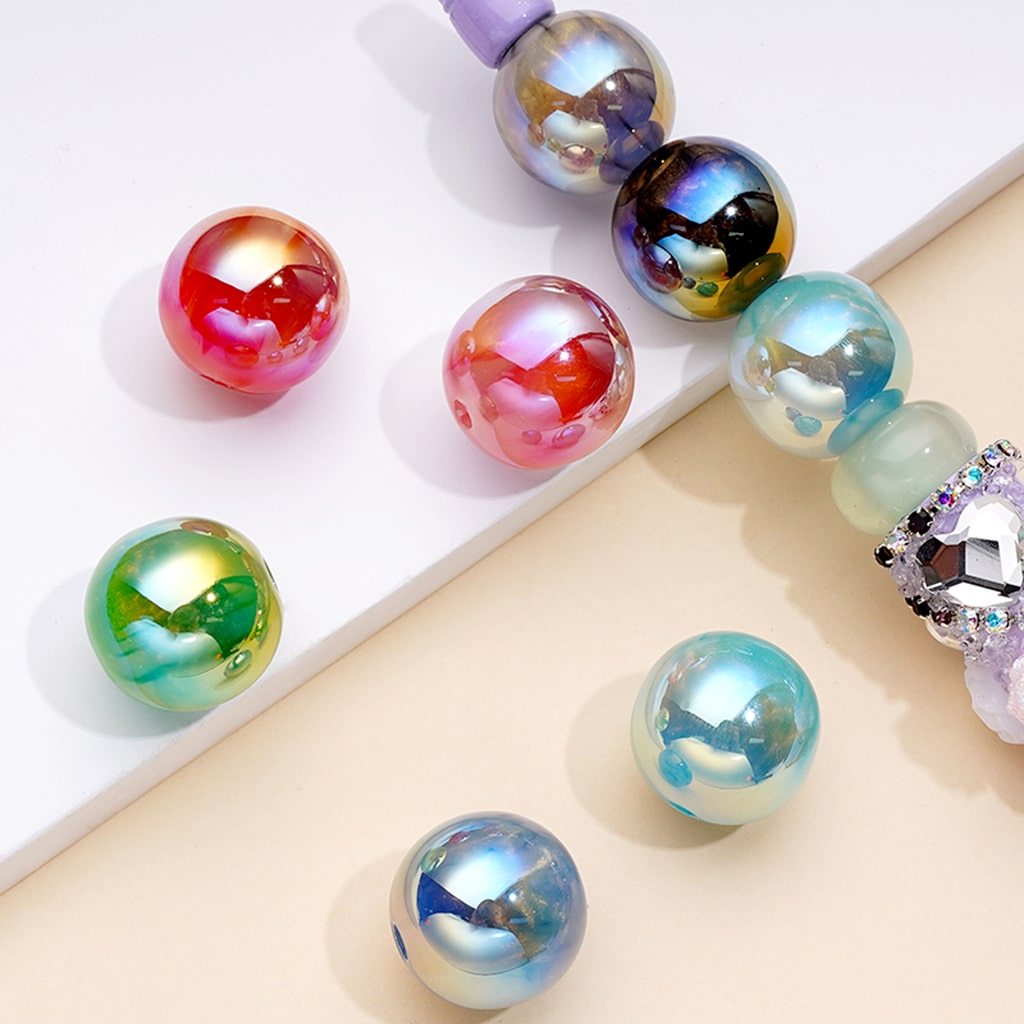 Sparkling UV Coating Atomizing Round Acrylic Beads, Random Mix, 16MM