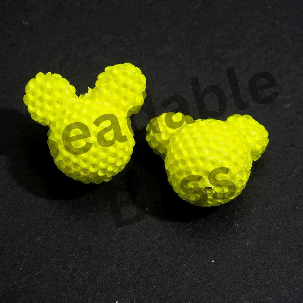 Clay Beads Mouse Head Design w Bling Rhinestones, Fluorescent Colors Around 22*23MM, Multi-Color (Please Read Description)