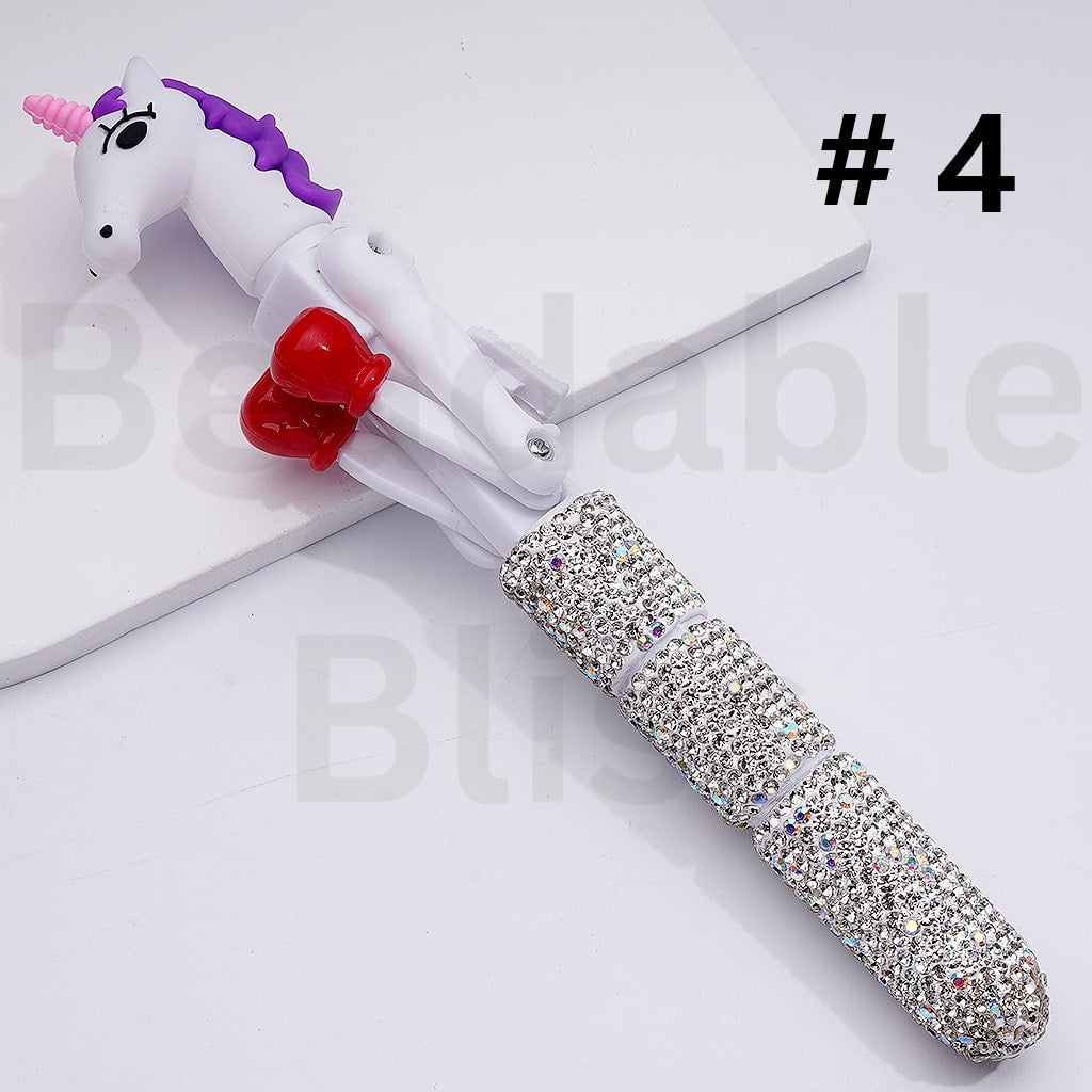 Large Cute Cartoon Kurom Unicor Ghost Face Pumpkin Elk Bear Alien Cat Astronaut with Movable Boxing Arms Shiny Rhinestones Beadable Clay Pens