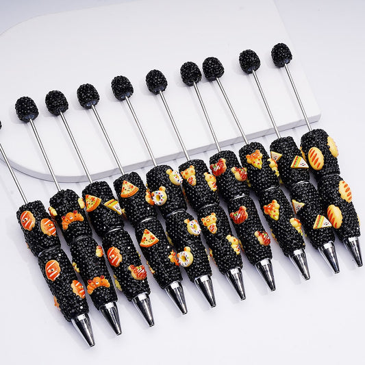 Cute Bread Cake Pizza Sandwich Doughnut Black Rhinestones Clay Pens