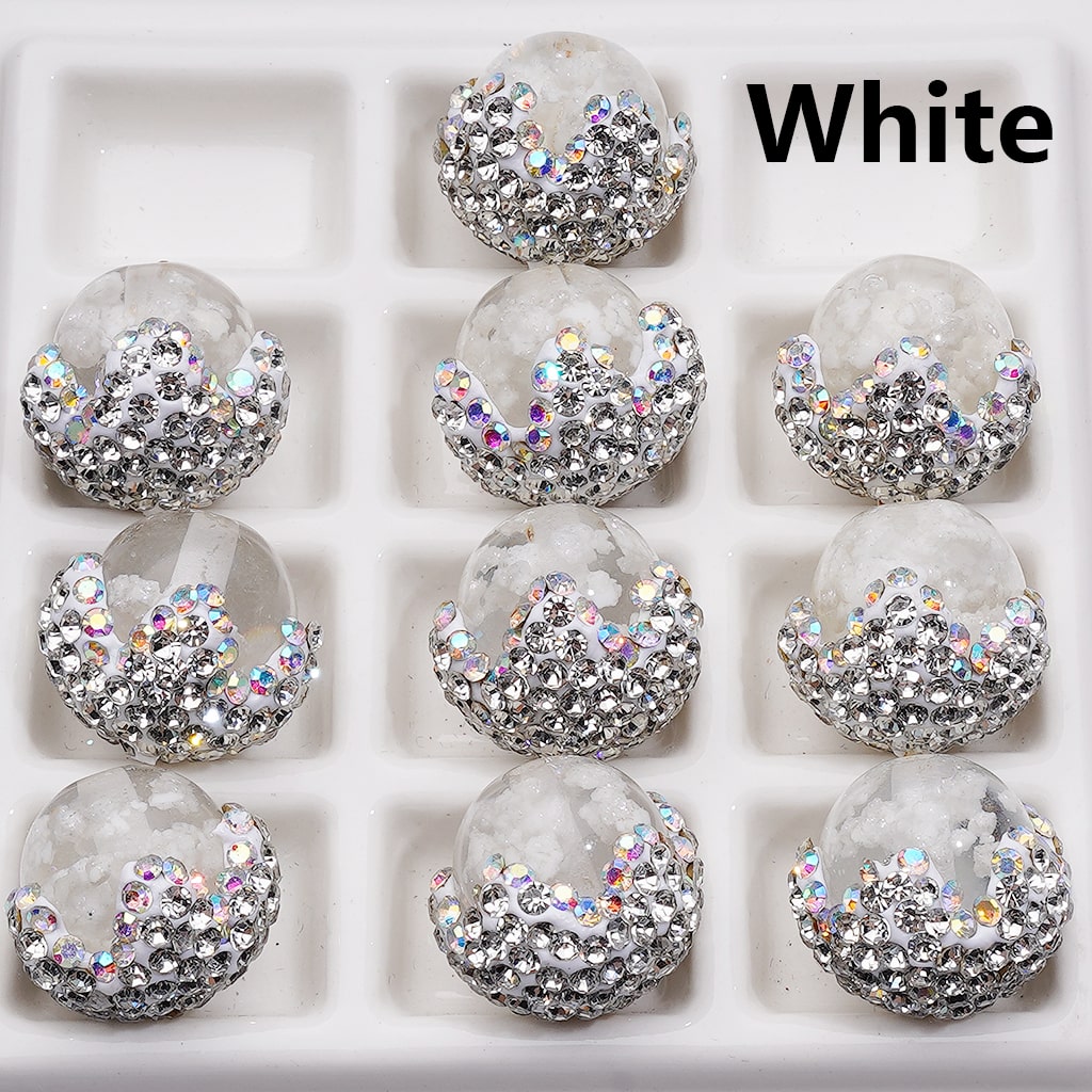 Luminous Multi-Color Cloud Inside Clear Acrylic Beads in Clay Flower Covered by Shiny Rhinestones, Around 20*19MM