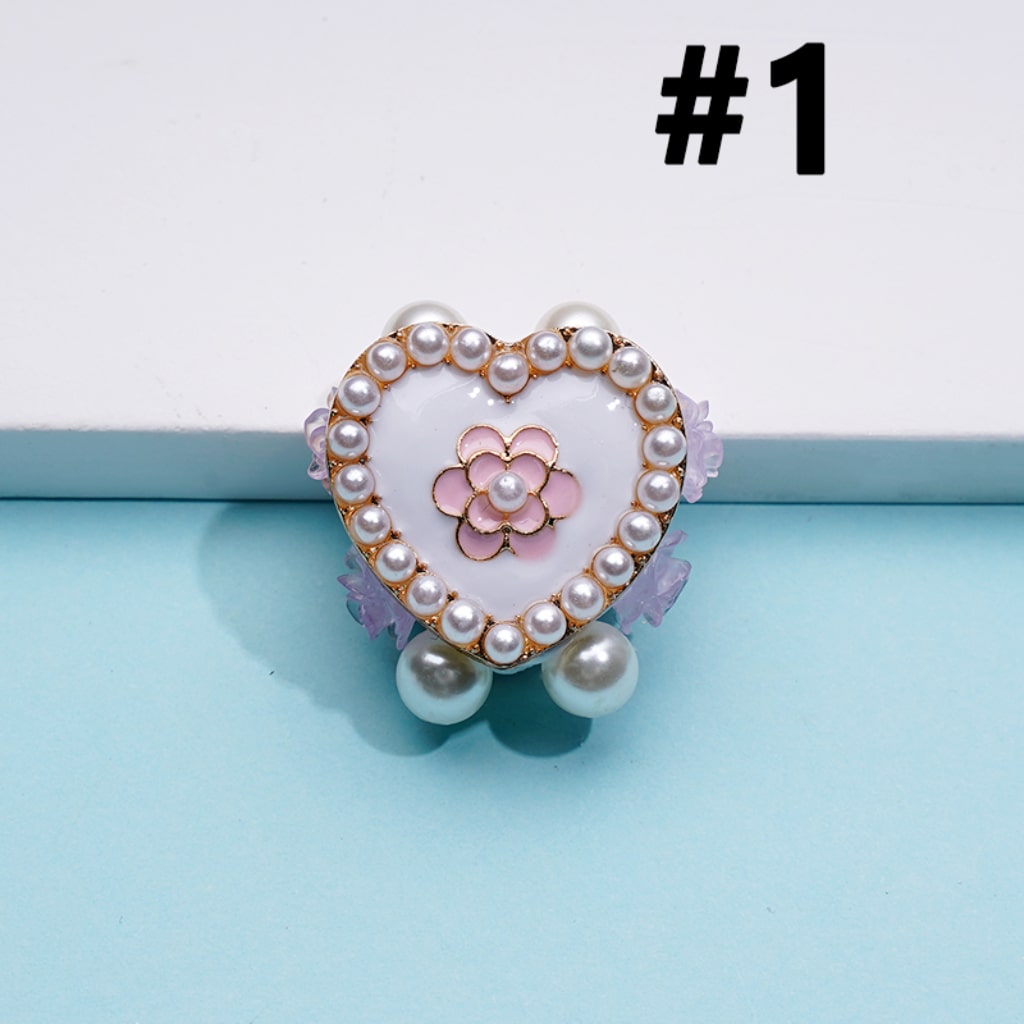Fancy Exquisite Gold Alloy Heart with White Pearls Black & Purple Flowers Clay Beads, Around 22*21MM