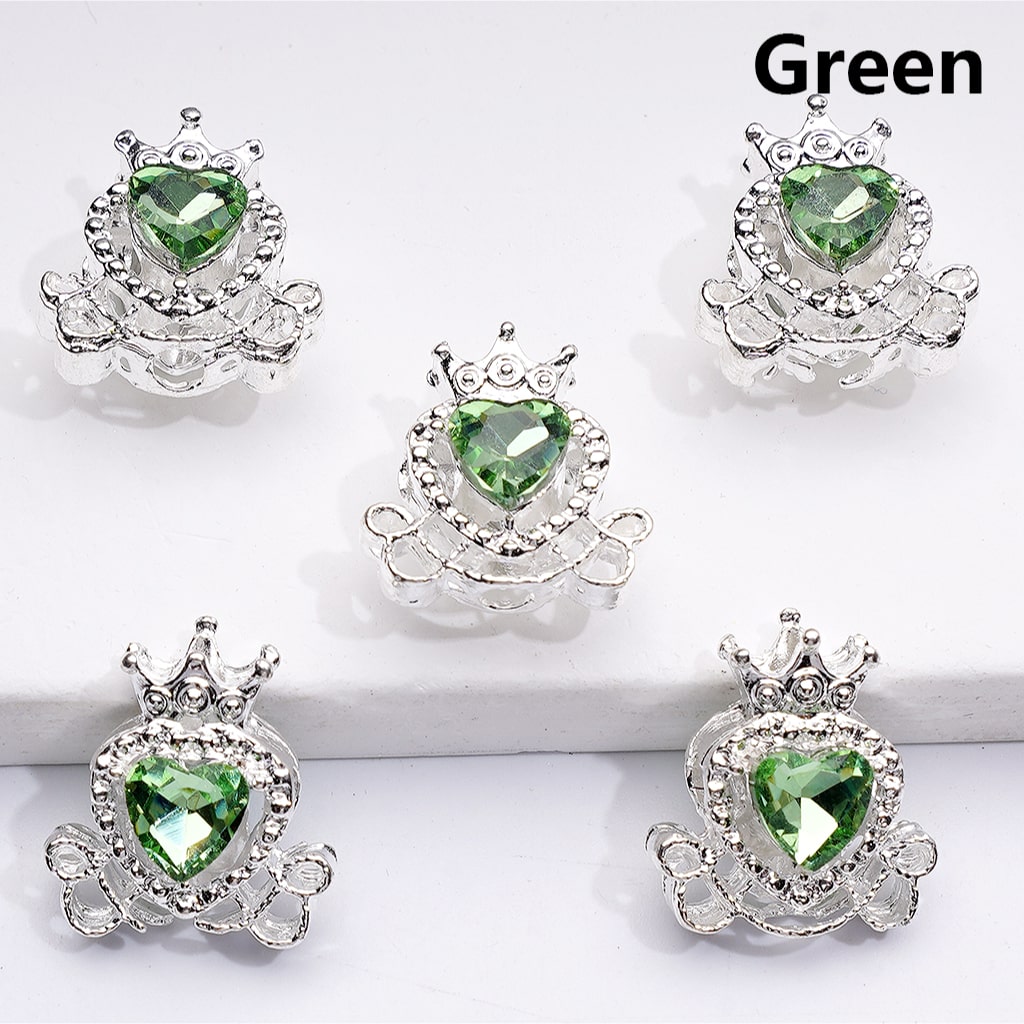 Mini Fancy Silver Alloy Heart with Crown Beads with Shiny Hearts Rhinestones, 14*16MM